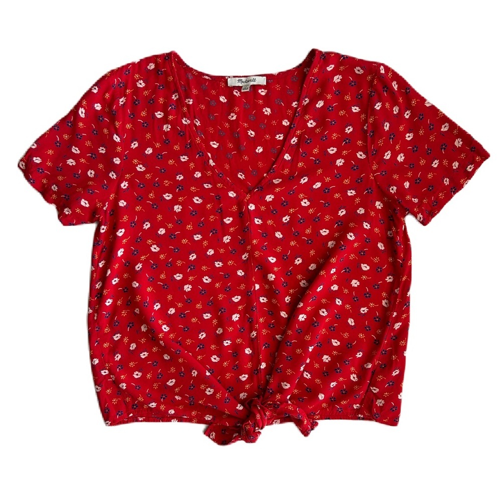Madewell Women's Red Prairie‎ Posies Novel Tie-Front Top XS